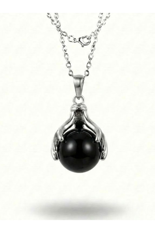 Dragon Claw Design Sphere Natural Stone Necklace - Stylish Steel Chain Gift