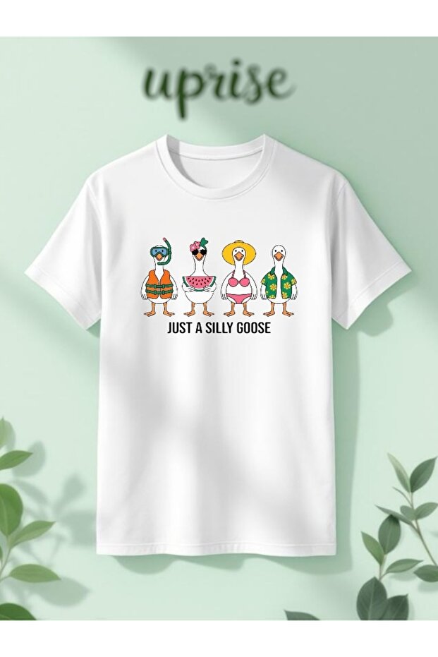 تي شيرت قطني كبير الحجم مطبوع عليه Just A Silly Goose