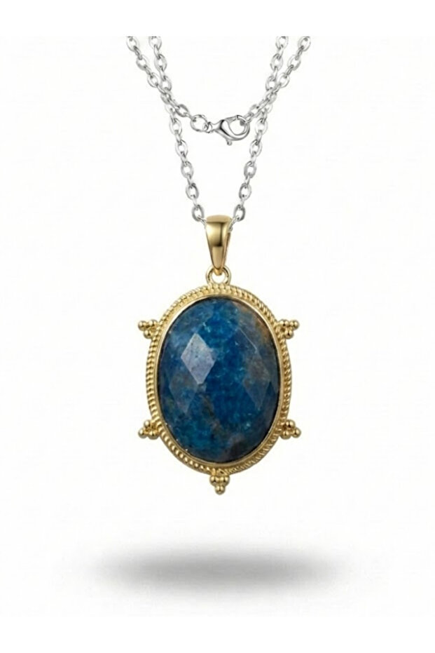 Women's Medallion Model Natural Stone Steel Necklace