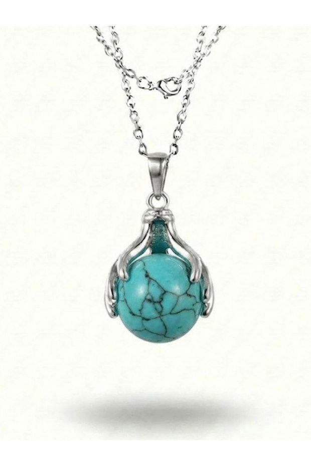 Dragon Claw Design Sphere Natural Stone Necklace - Stylish Steel Chain Gift