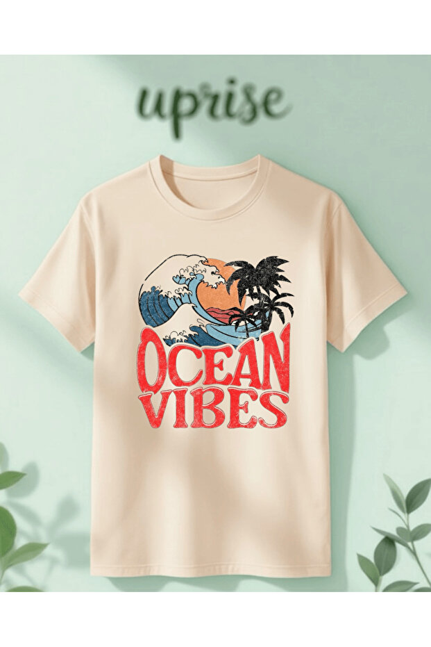 تي شيرت قطني كبير الحجم مطبوع عليه Ocean Vibes