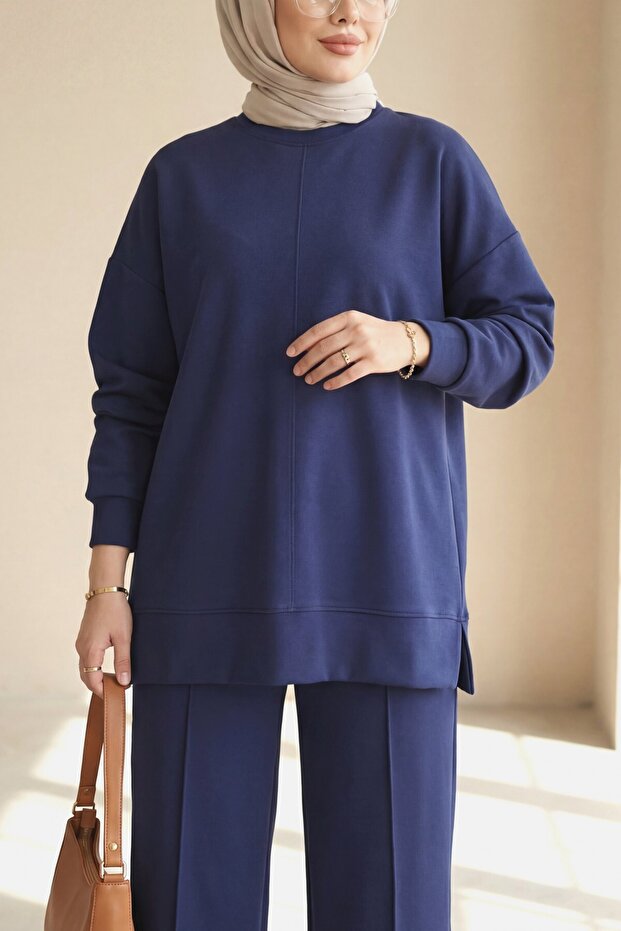 Round Neck Double Set - Navy Blue