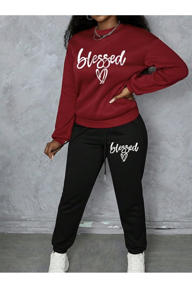 Women/Men Blessed Custom Printed Cotton Oversize Jogger Crewneck Sweatshirt Bottom Top Set