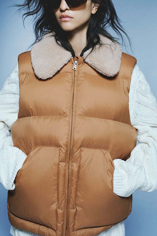 Teddy-collared puffer gilet