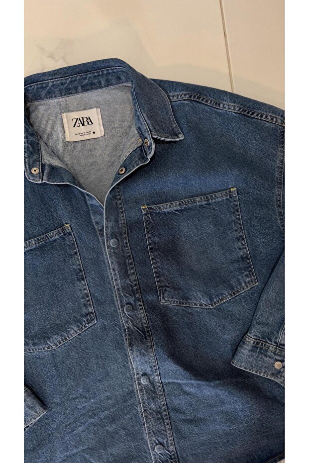 ZR Soway Mavi Oversize Denim Gömlek - 5