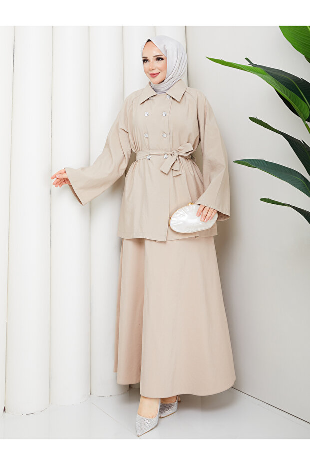 Double Buttoned Shirt & Skirt Hijab Set Rc9022