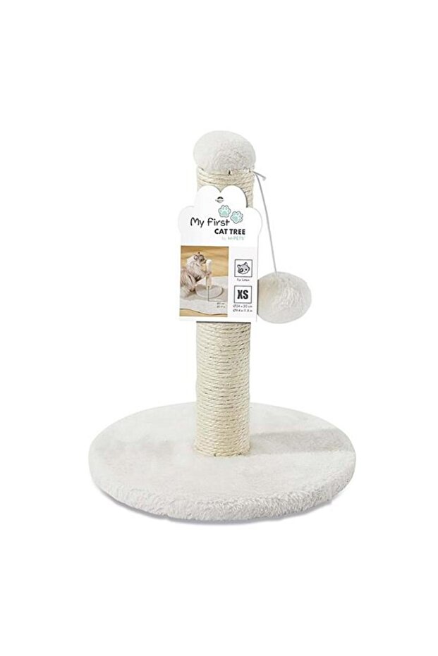 My First Cat Scratching Post with Pom Poms White