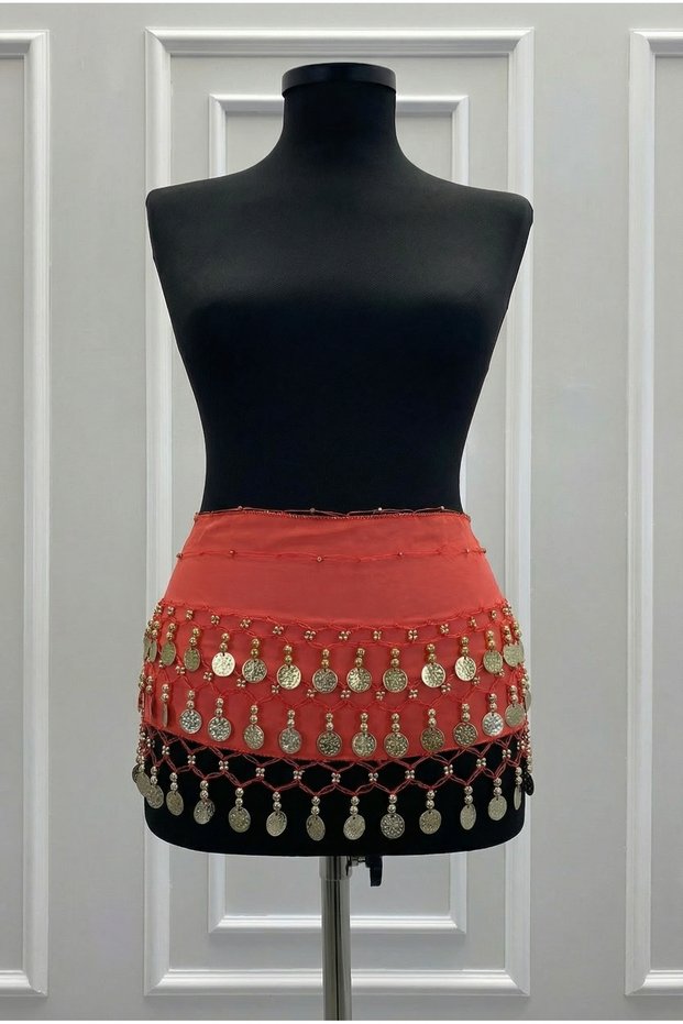 Orange Gold Şakira Belly Dancer Dance Belt with Sequins and Bells Henna Play Entertainment Bridesmaid Wedding Shakira