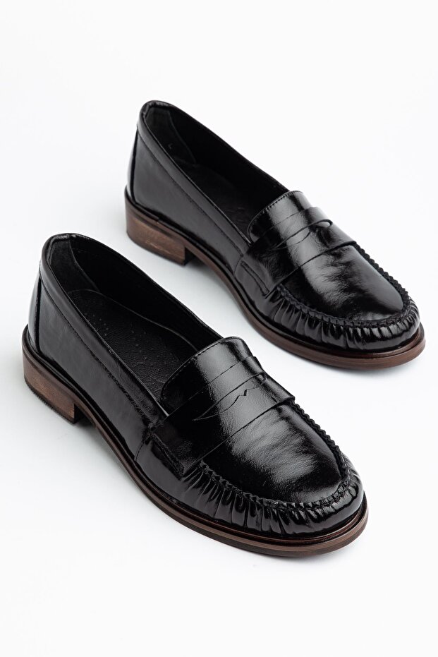 Women's Black Patent Leather Classic Genuine Leather Loafer Shoes