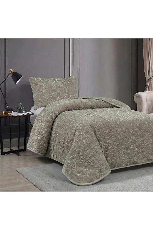 بطانية ناعمة مقاس فردي 180 × 240 مع غطاء وسادة بيج كهدية