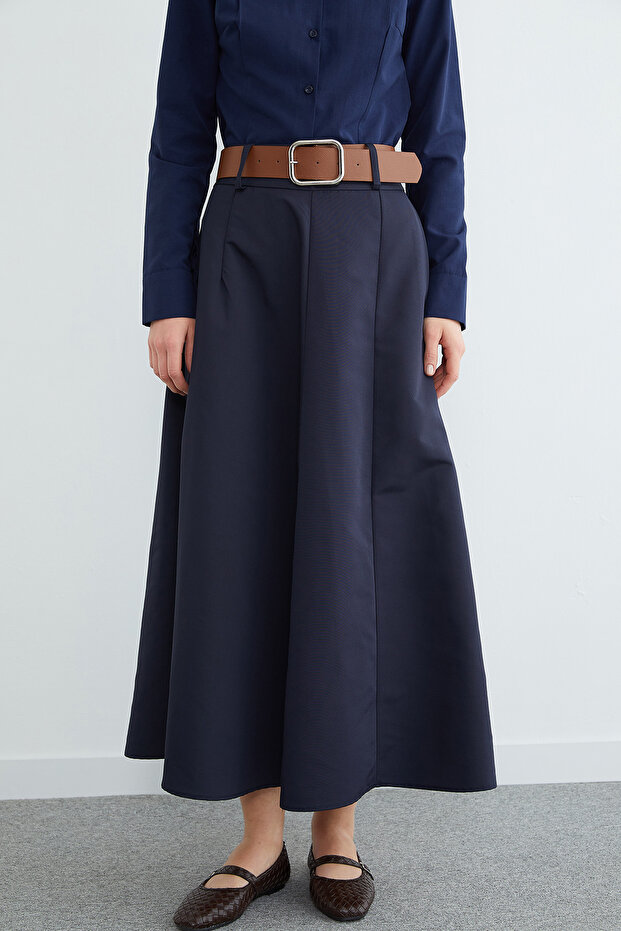 Fusta lungă plisată cu curea - 2