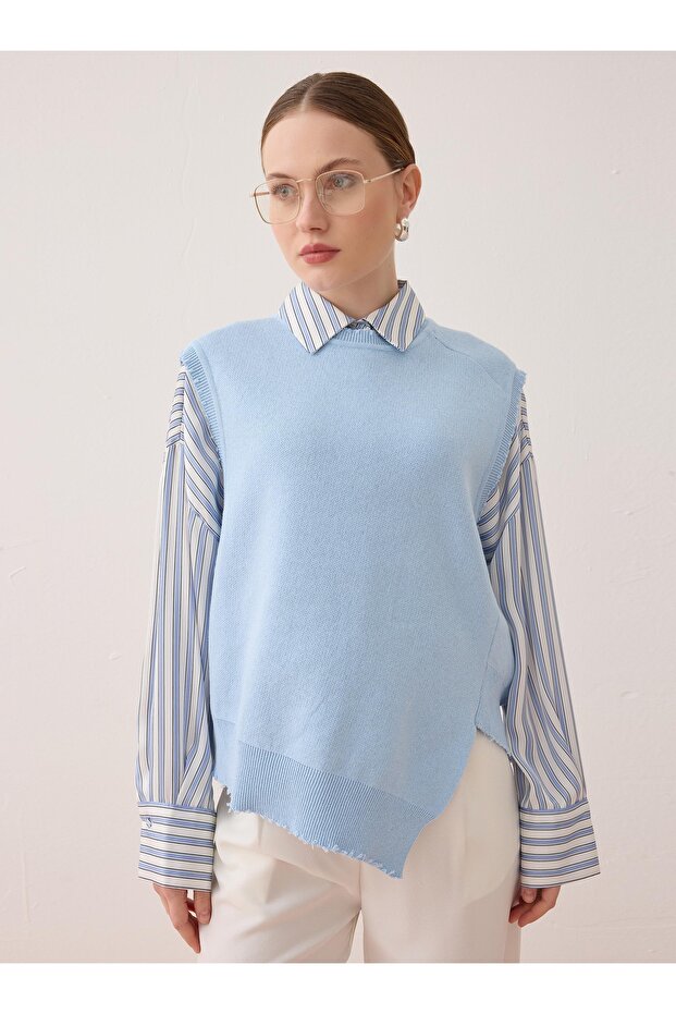 Triko Basic Süveter - Mavi - - 2