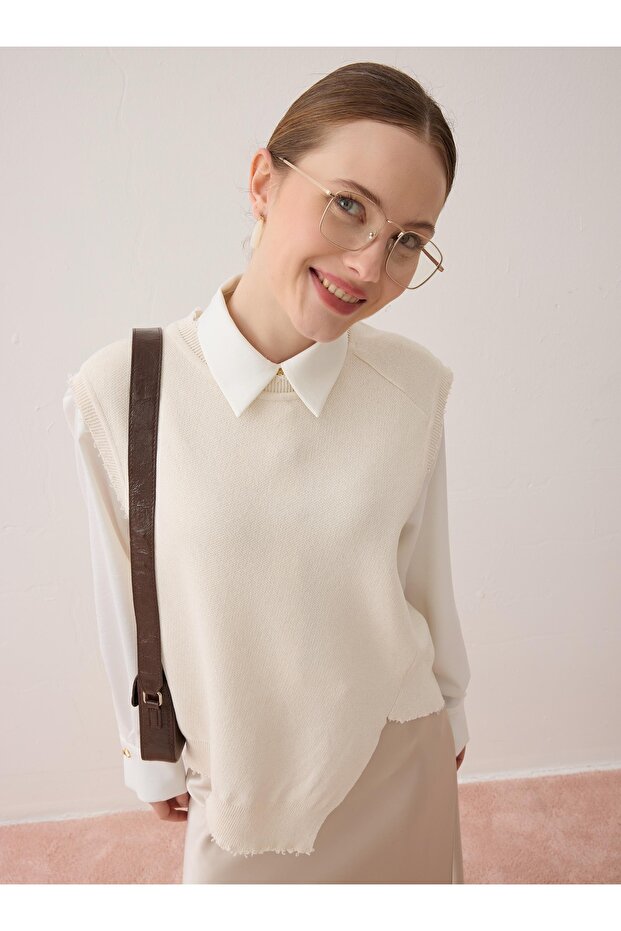 Triko Basic Süveter - Beyaz - - 3