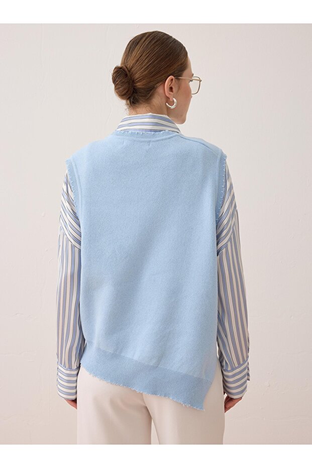 Triko Basic Süveter - Mavi - - 6