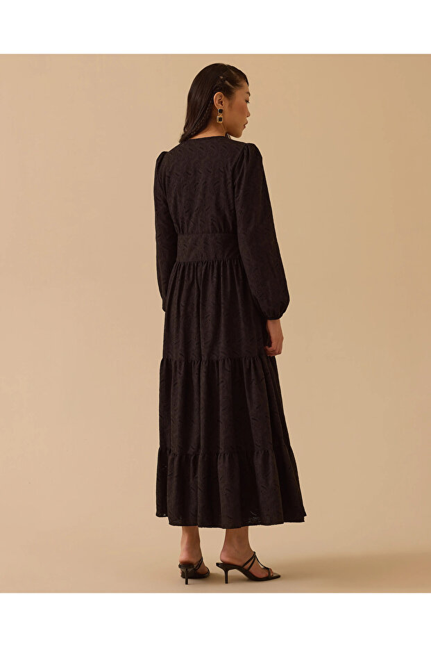 Sıfır Yaka Brode Elbise - 3