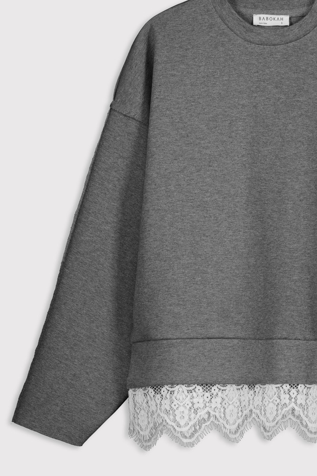Eteği Dantelli İnterlok Sweatshirt - 7