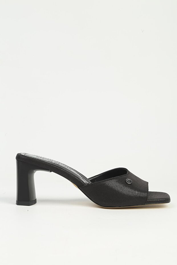 Women's Black Heeled Slippers Pc-7784