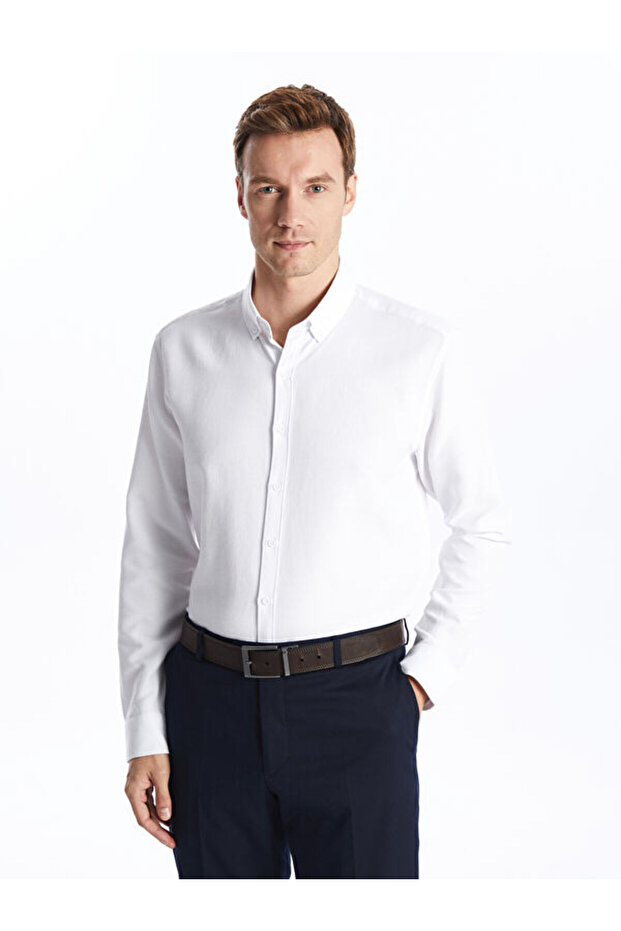 Slim Fit Long Sleeve Dobby Men's Shirt