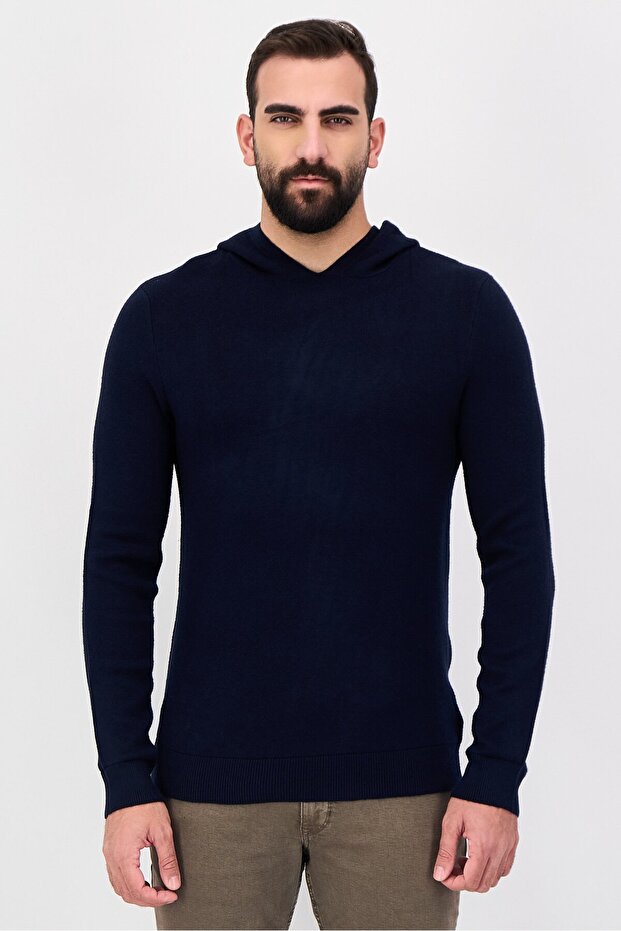 هودي رجالي بأكمام طويلة سادة، لون كحلي - 1