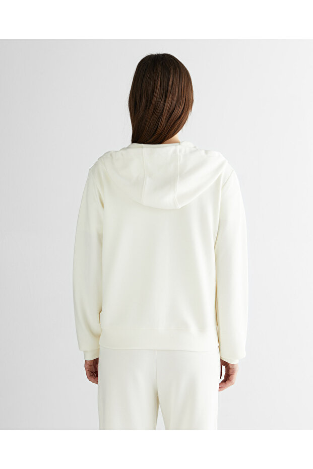 Kadın Krem Kapüşonlu Sweatshirt - 2