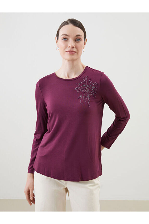Crew Neck Stoned Women's Blouse