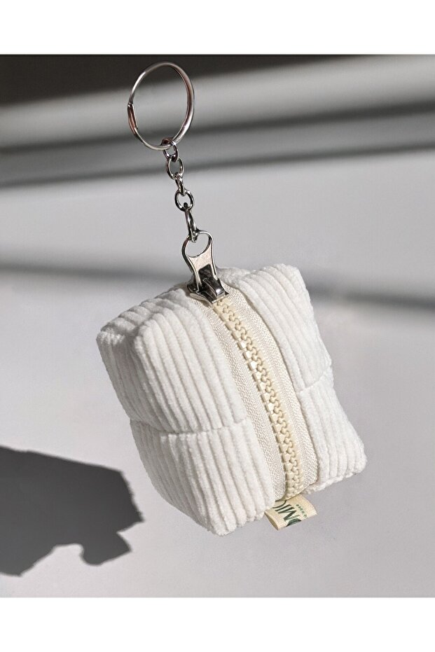 Handmade Off-White Velvet Mini Wallet , Bag Charm, Keychain Offcut Collection Sis XS