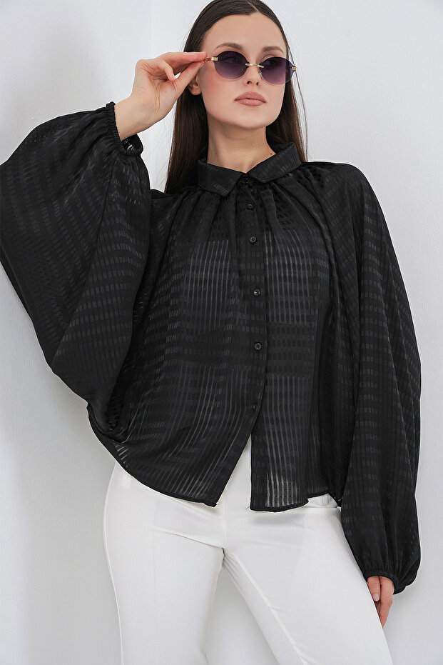 Women's Bat Sleeve Oversize Shirt 1361 - Black