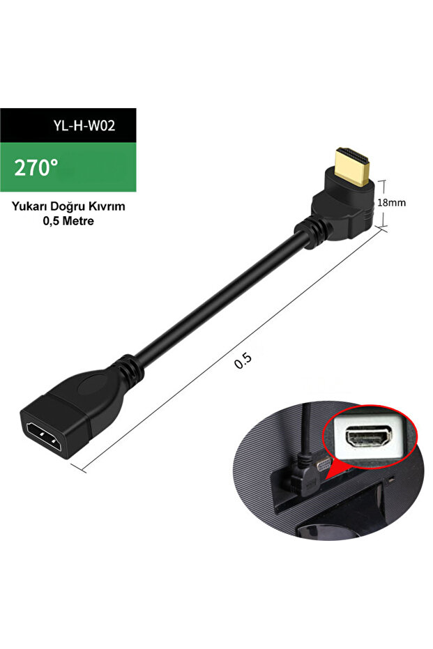 HDMI Male to Female Adapter Cable 90 Degree L-Shaped Elbow HDMI Extension Cable 4K Hd