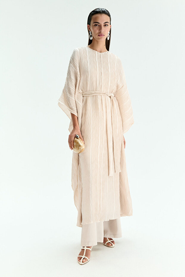 Kuşaklı Krinkle Kaftan Elbise - 2
