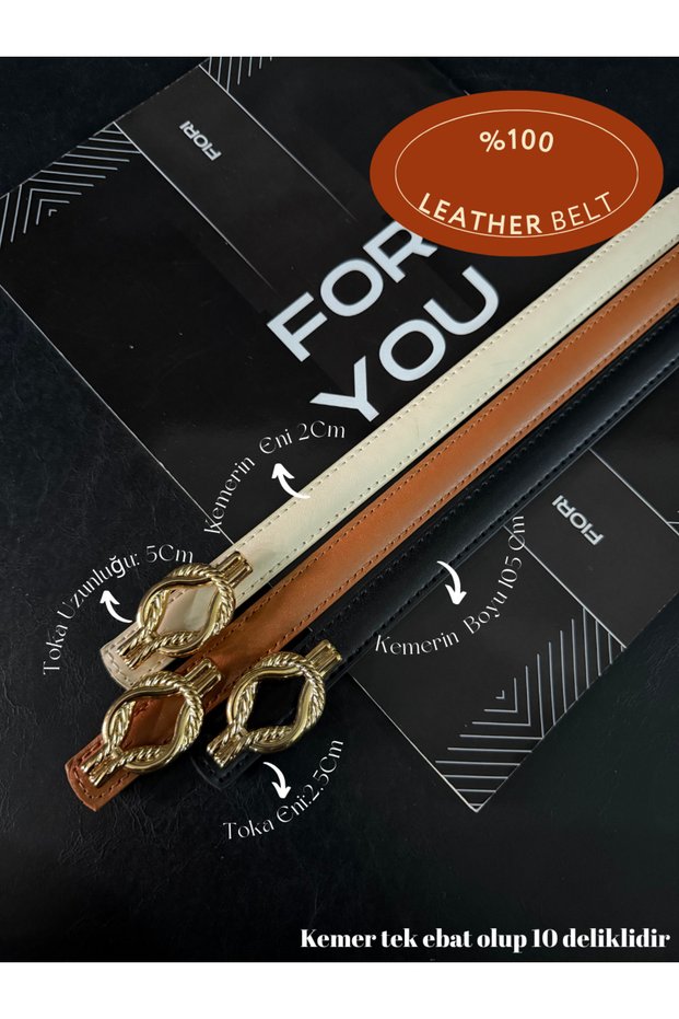 Genuine Leather Curved Long Buckle Thin Women's Belt, Coat Belt, Shirt Belt, Dress Belt