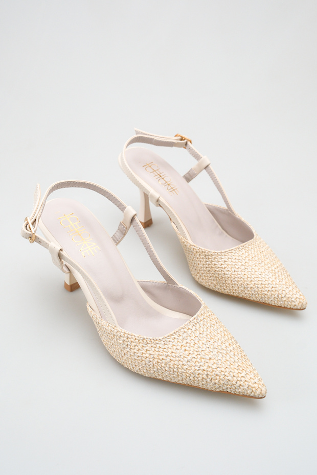 Imola Women's Straw Heeled Ballerina Shoes – 5 cm Heel, Casual and Office Chic 1115