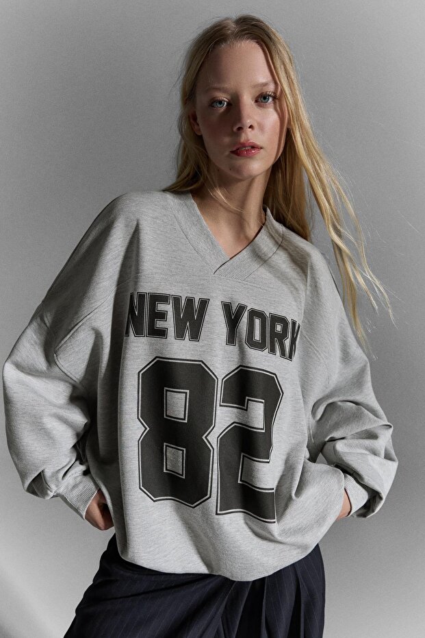 Oversize baskılı sweatshirt - 1