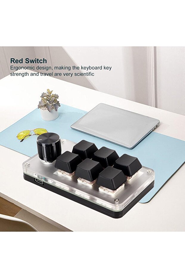 لوحة مفاتيح ماكرو قابلة للبرمجة، لوحة مفاتيح ماكرو ميكانيكية للألعاب مع مقابض قابلة للتخصيص، مفتاح أحمر، واحدة - 3