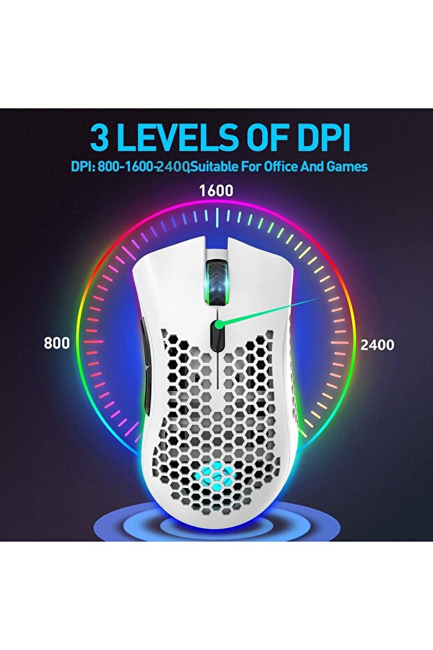 فأرة ألعاب لاسلكية من Aookay، فأرة كمبيوتر بهيكل على شكل خلية نحل، 6 أزرار قابلة للبرمجة، 3 أزرار قابلة للتعديل - 5