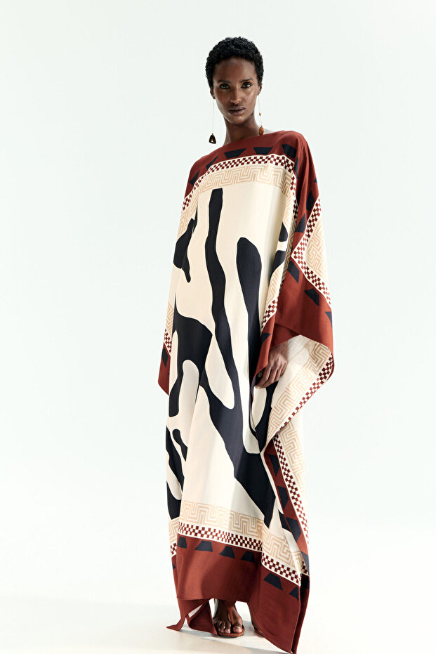 Baskılı Kaftan Elbise - 3