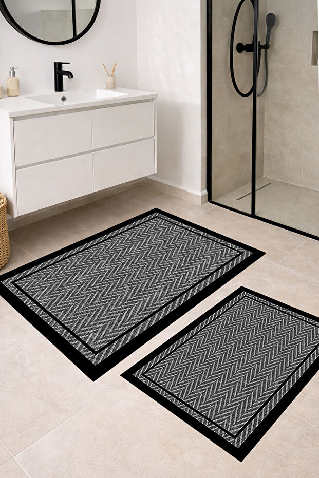 Digital Non-Slip Washable Herringbone Double Bath Mat Bathroom Rug Bathroom Decor 40X60+60X90 cm