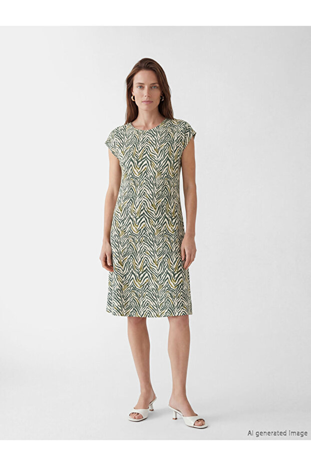 Crew Neck Patterned A-Line Dress