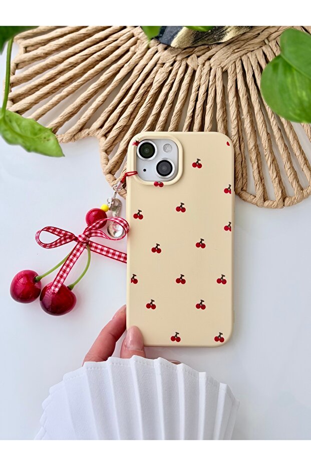 Go Aksesuar Iphone 15 - 14 VE 13 Uyumlu Charm Kiraz Tasarımlı Esnek Silikon Kılıf