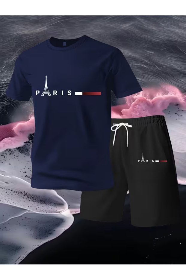 Men's Oversize Printed Shorts T-Shirt Set Streetwear Bottom-Top Combination