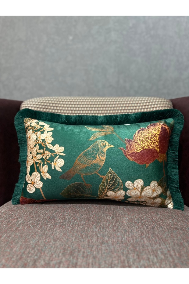 Blend-9373-Emerald Green Tasseled Throw Pillow Cover 30X50 Rectangular