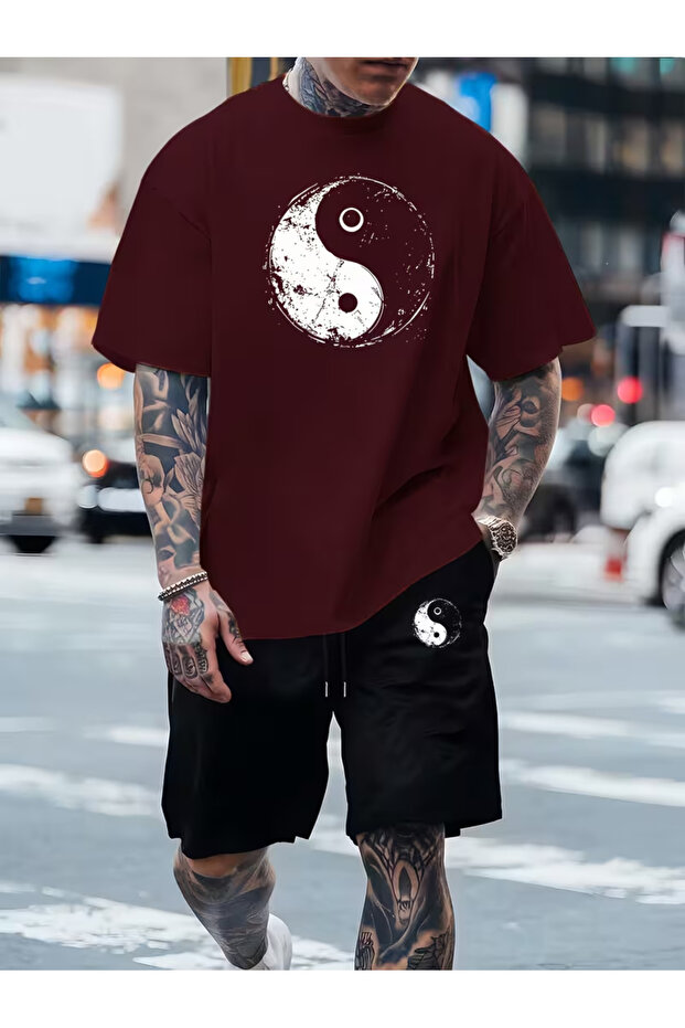 Men's Oversize Printed Shorts T-Shirt Set Streetwear Bottom-Top Combination