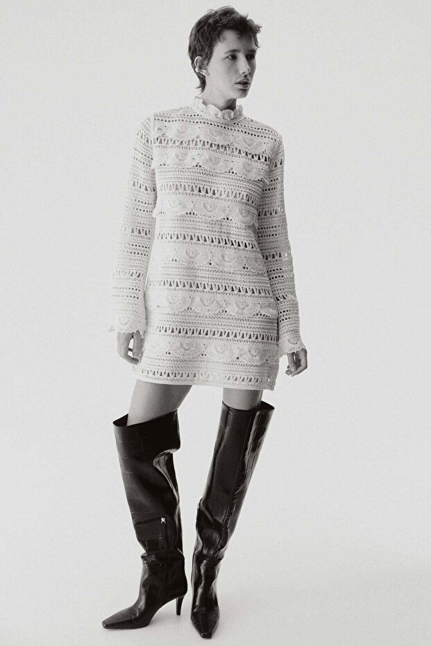 Crochet-look mini dress