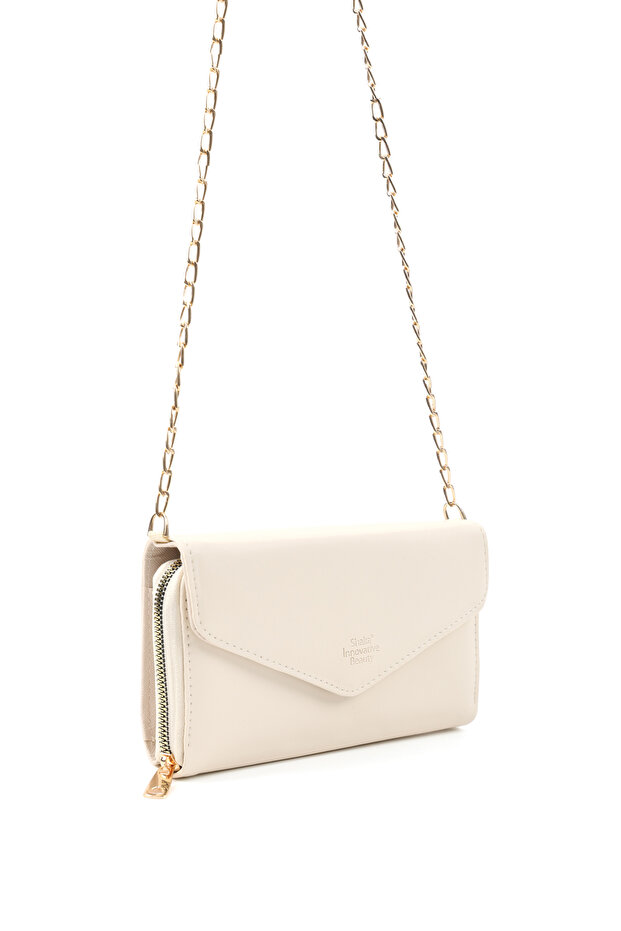 Cream Shk286 Faux Leather 4 Compartments, Chain, Phone Holder and Shoulder Bag
