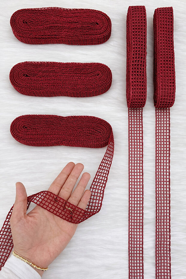 Burgundy Mesh Ribbon 2.5cm 10m, Bride, Groom, Bundle, Dowry, Engagement, Promise, Wedding, Gift, Party, Decoration
