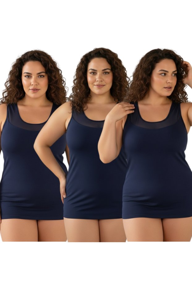 Women's Tulle Collar T-Shirt, Oversized Size, 3-Piece Pack.