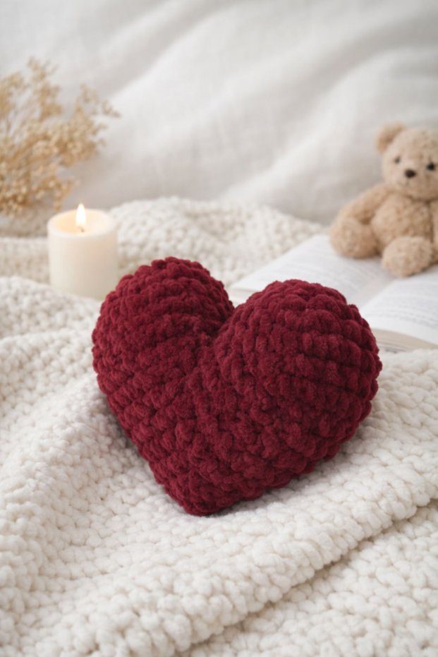 Puffy Heart Decoration Set of Wool Pillow Cushion Official Seller Bi̇-Ke