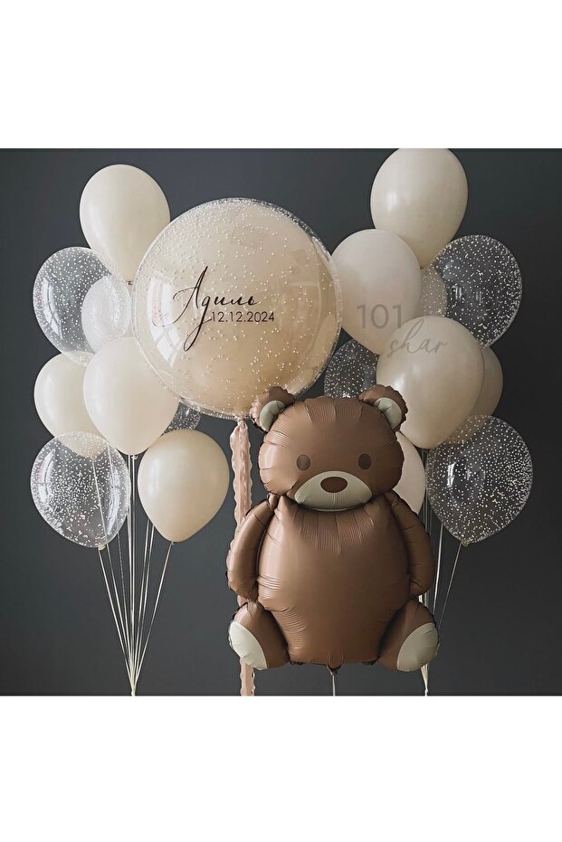 Bear Balloon and Beige Transparent Jumbo Balloon Set 23 Pieces