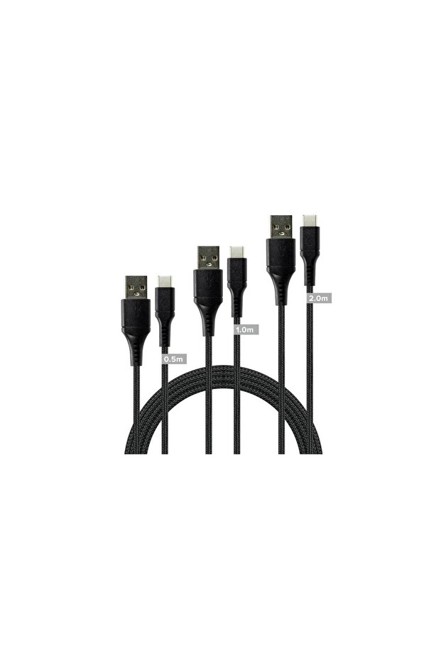 USB-A to USB-C Cable Set Black - 3