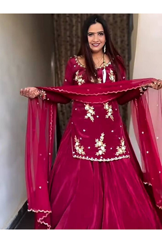 Rani Pink Crepe Silk Lehenga - HRT4774 | Rani Pink
