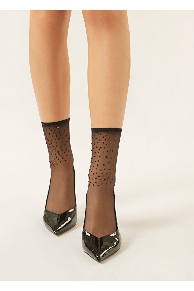 جوارب قصيرة رقيقة مزينة بالأحجار - 3